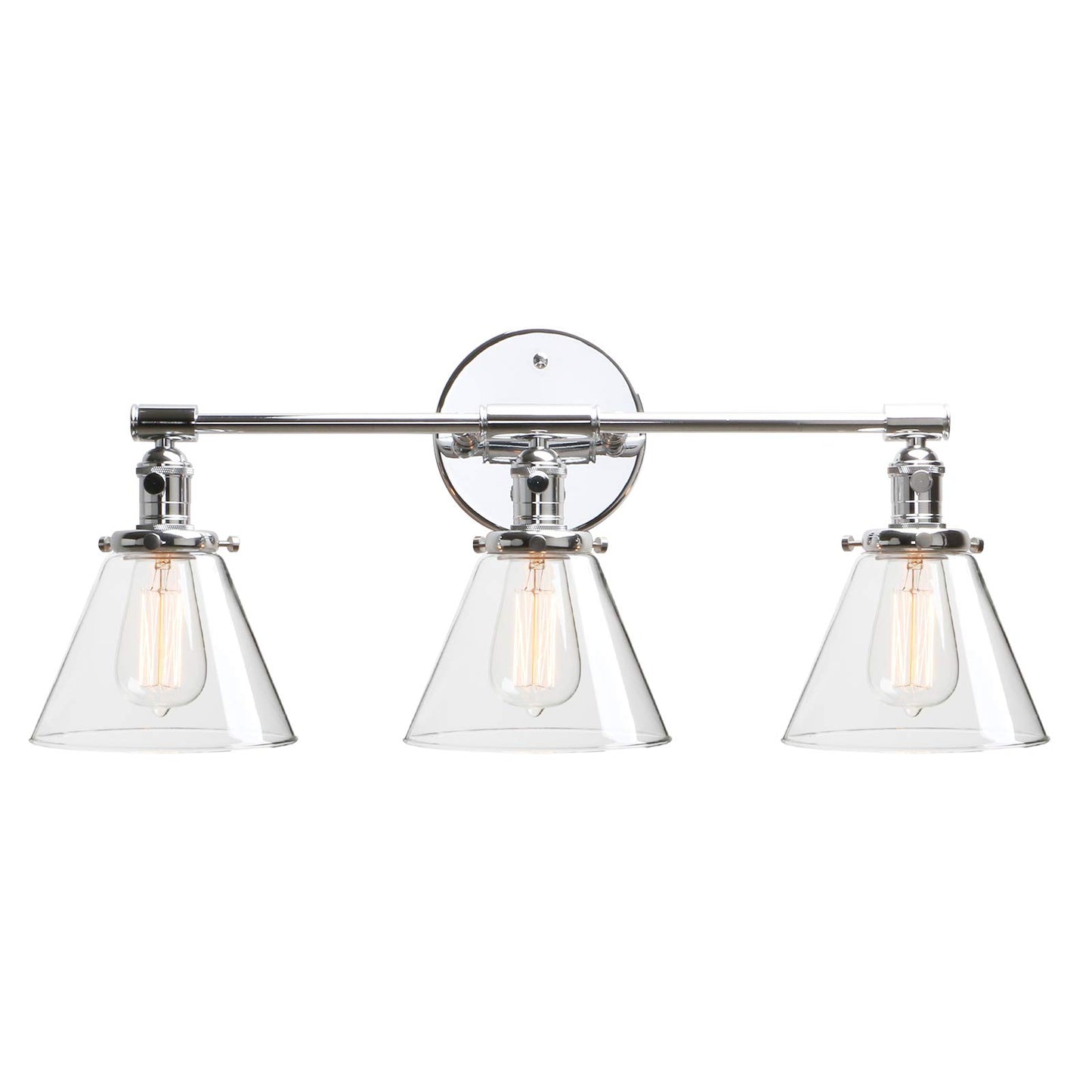 3 Light Sconce Wall Mount Bathroom Light Fixture with 7.3 Inches Cone Clear Glass Canopy