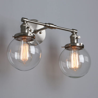 Vintage Industrial 2-Light Wall Light with 5.9 Inches Clear Glass Canopy