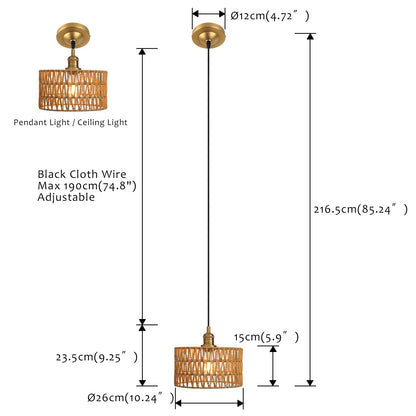 Modern Handwoven Rattan Pendant Light, Adjustable Hanging Light