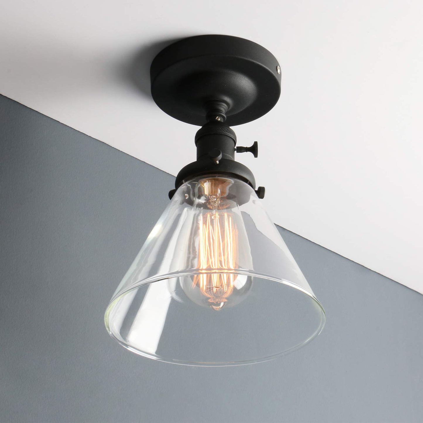 Industrial Ceiling Light Fixtures with Switch, Funnel Clear Glass Hallway Lighting