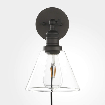 Industrial Wall Sconce Light with 7.1 Inches Cone Glass Lampshade Vanity Style