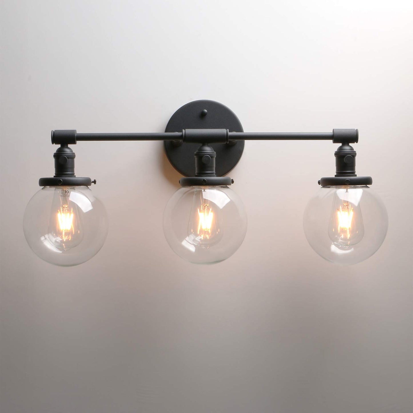 Vintage Industrial Antique Three-Light Wall Sconces with  Mini 5.9" Round Clear Glass Globe Shade