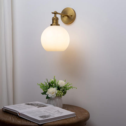 Modern Wall Sconce Lighting with 7.9" Milk White Round Globe, Frosted Glass Hardwired Vintage Vanity