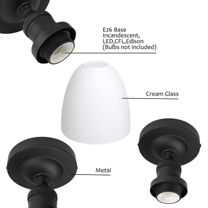 Modern Flush Mounted Ceiling Light with Milk White Glass, Classic Vintage Style Lighting