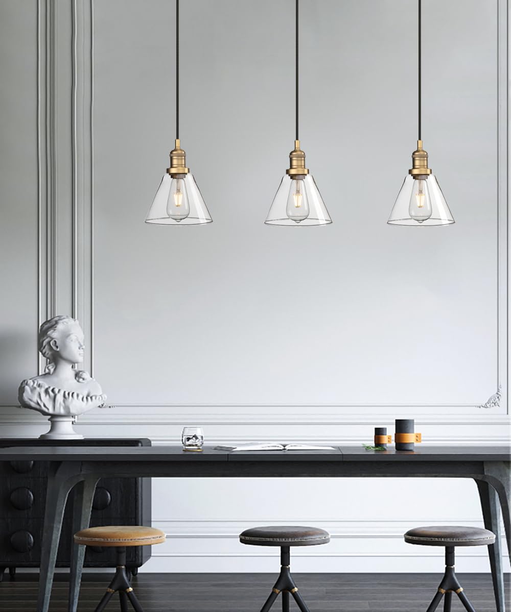 Modern Pendant Light Fixtures, Over Kitchen Island Sink Style with Clear Glass Shade