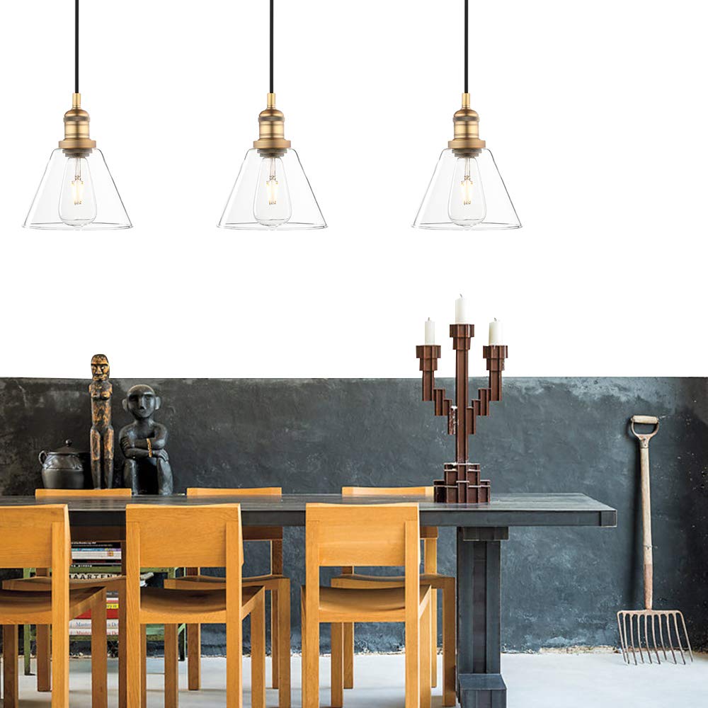 Industrial 3-Light Pendant Light, Adjustable with Clear Glass Shade