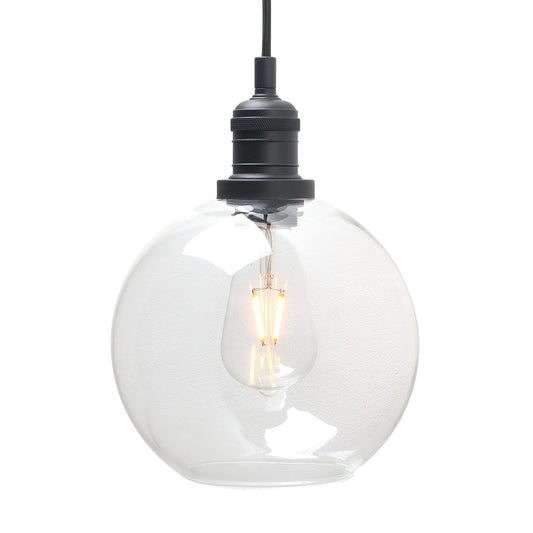 Industrial Vintage Glass Pendant Light, Retro Ceiling Light with 7.9"/20cm Globe Clear Glass Shade, Hanging Light Decoration Lamp