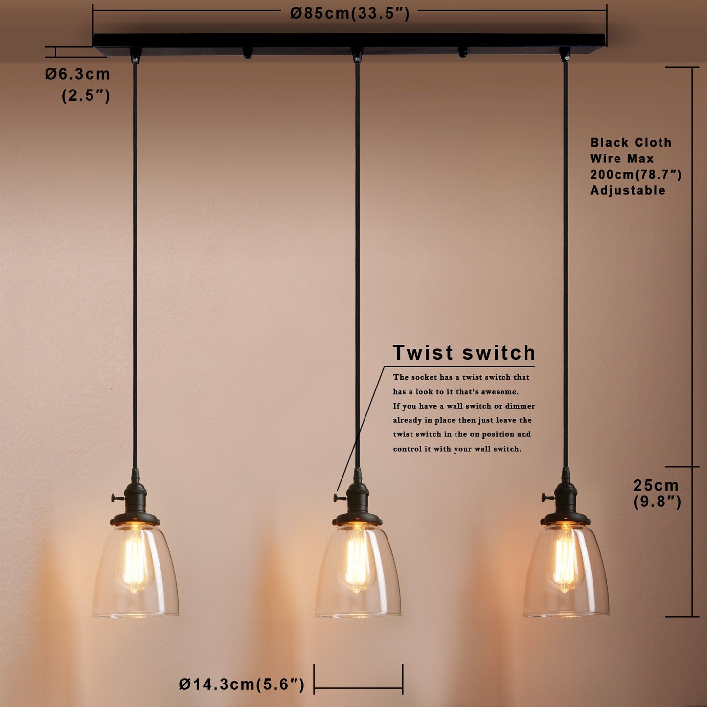 Industrial Modern Vintage Loft Bar Kitchen Pendant Lights Fittings Cluster Chandelier Glass Lampshade