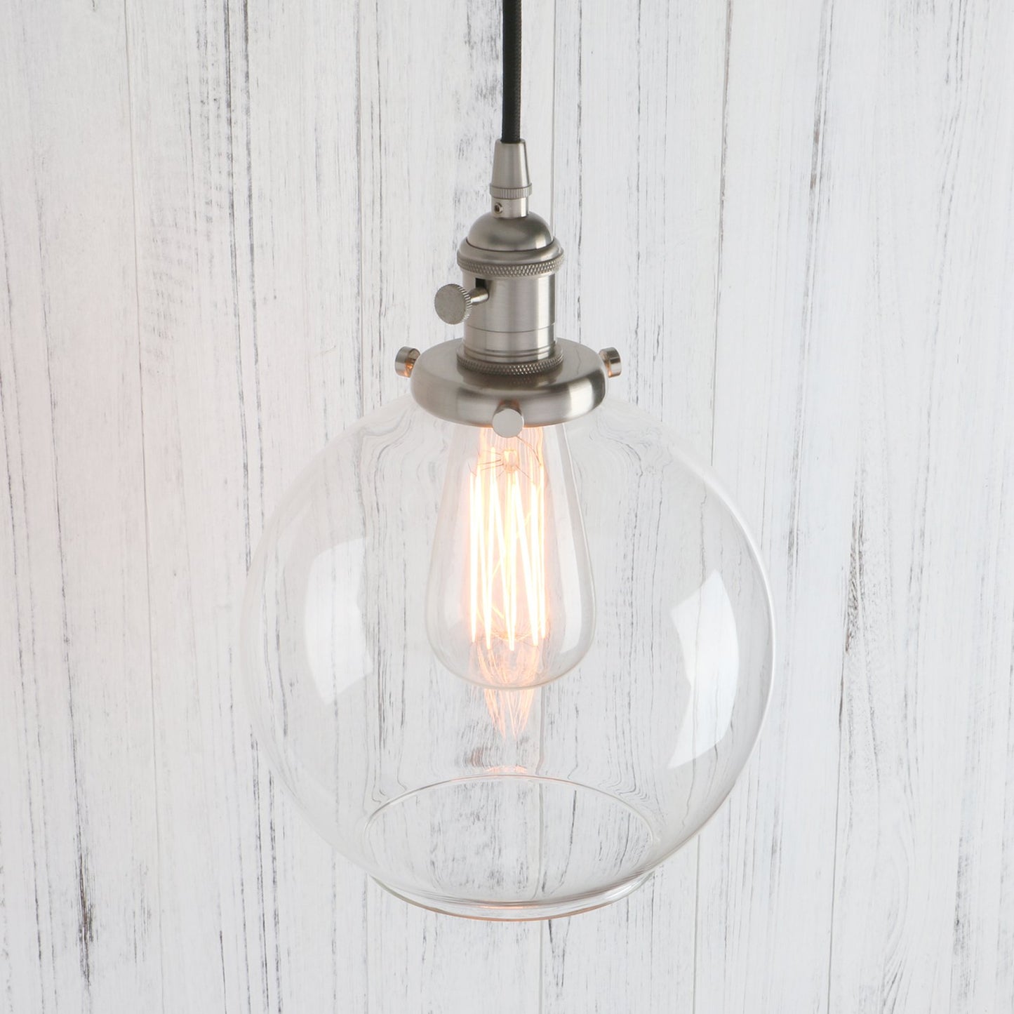 Vintage Industrial Pendant Light with 7.9" Globe Round Glass Shade Modern Lamps