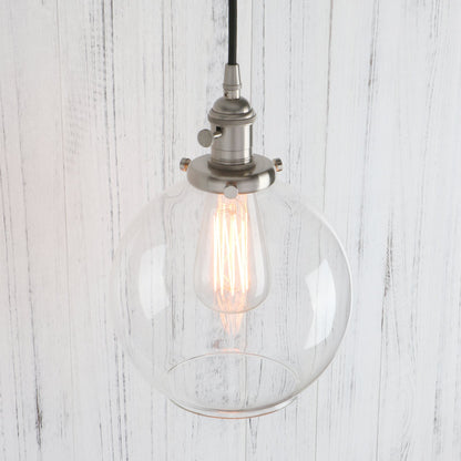 Vintage Industrial Pendant Light with 7.9" Globe Round Glass Shade Modern Lamps