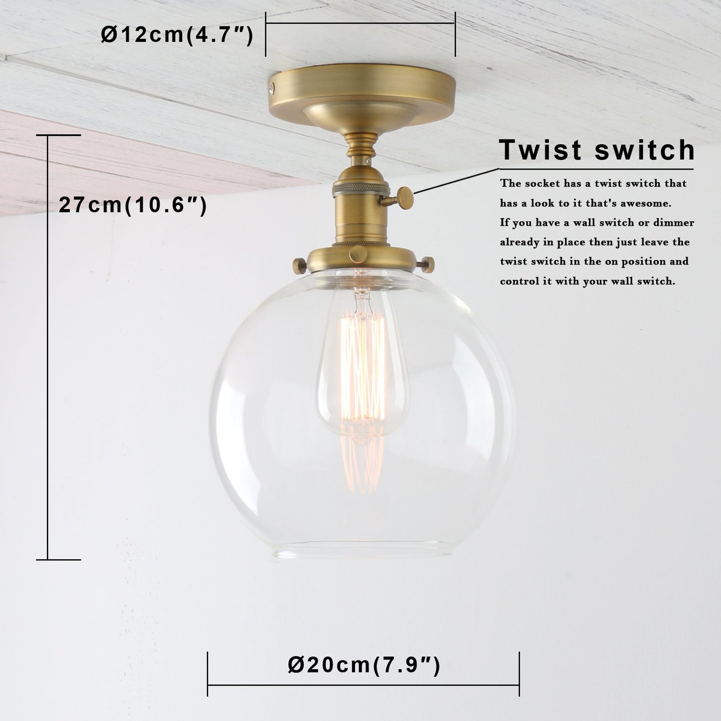 7.9" Globe Clear Glass Vintage Ceiling Light 1-Lights Pendant Lighting