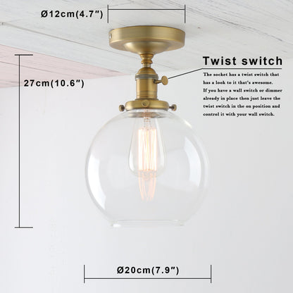 7.9" Globe Clear Glass Vintage Ceiling Light 1-Lights Pendant Lighting