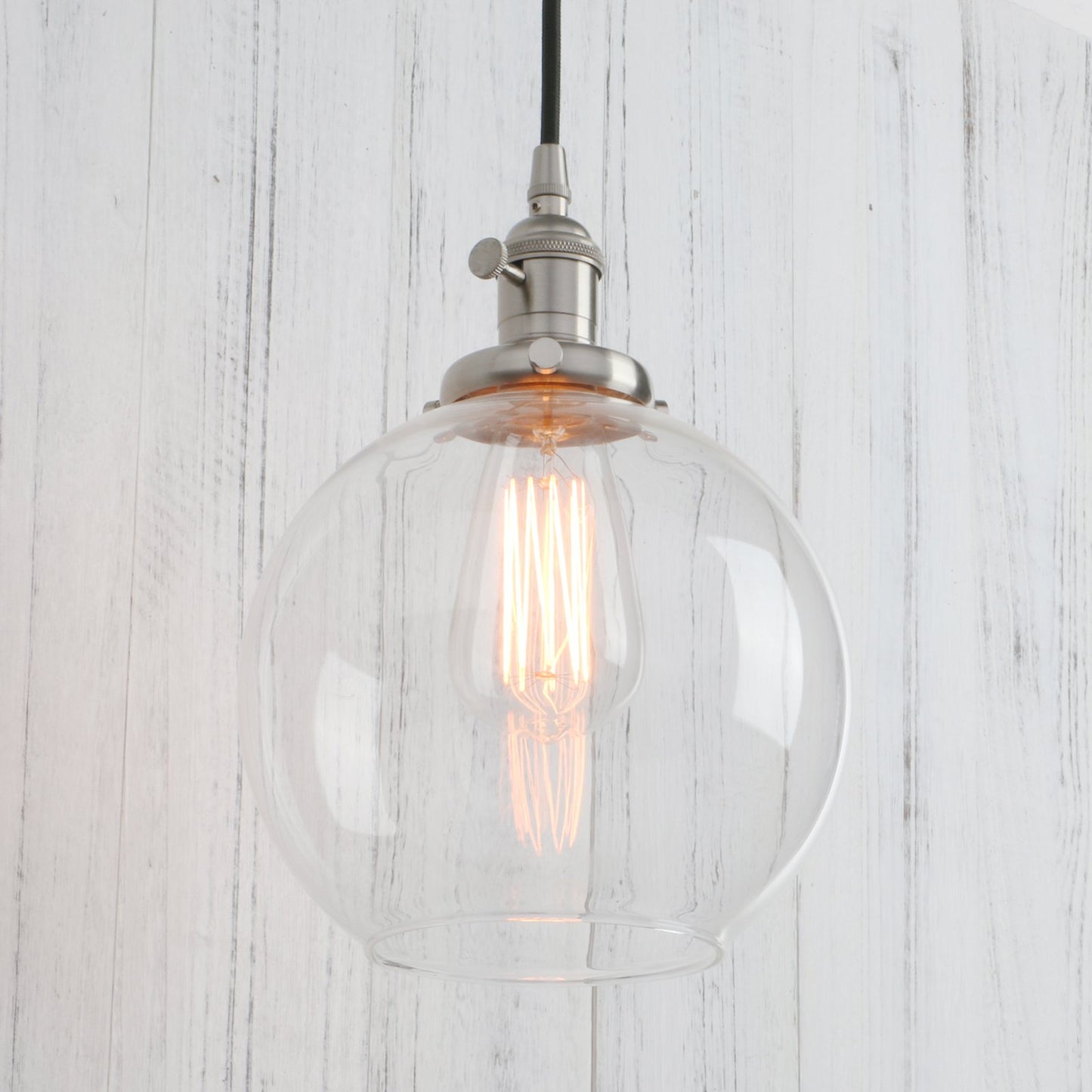 Vintage Industrial Pendant Light with 7.9" Globe Round Glass Shade Modern Lamps