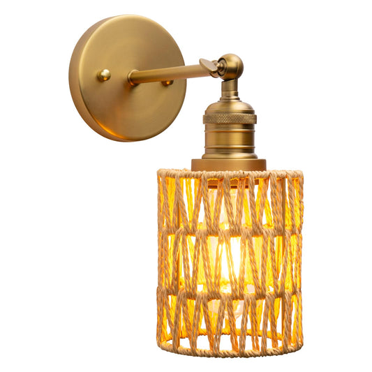 Modern Handmade Rattan Wall Sconce Light, Boho Style Wall Vanity Lighting