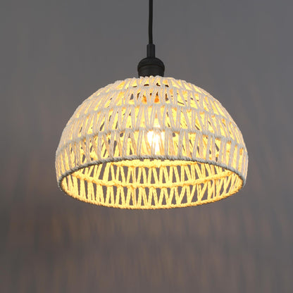 Woven Rattan Pendant Light Fixture Adjustable Textile Cord, Modern Bohemian Hanging Lamp