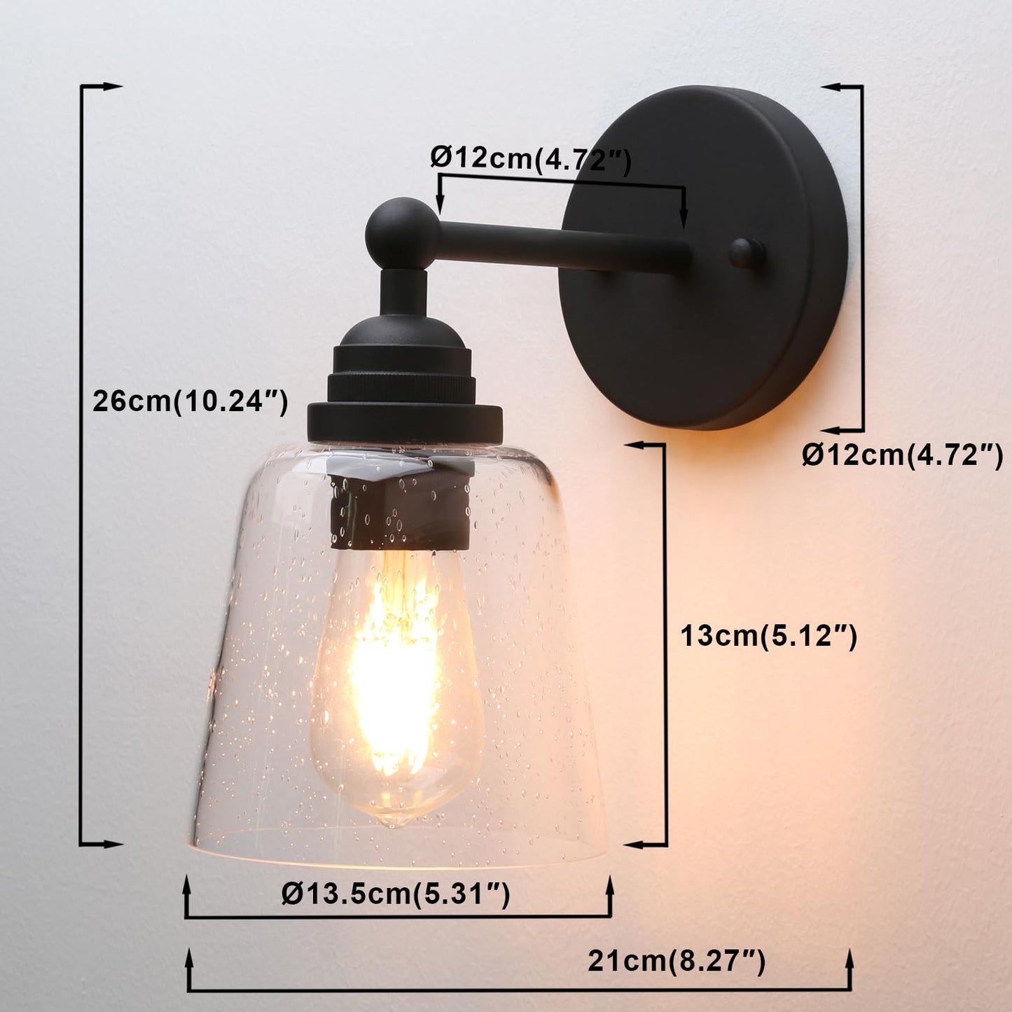 Vintage Industrial Single Sconce Hardwired with 5.31''Raindrop Bubble Funnel Glass Shade Lamps