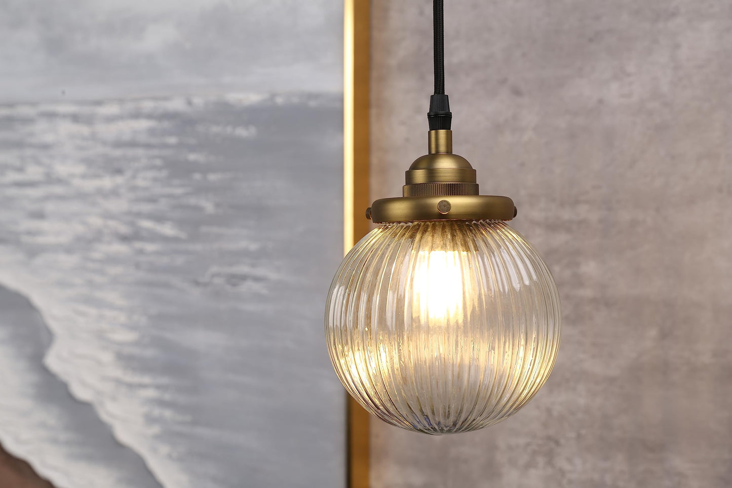 Single Hardwired Indoor Vanity Luxury Retro Textured Striped Hanging Pendant Light