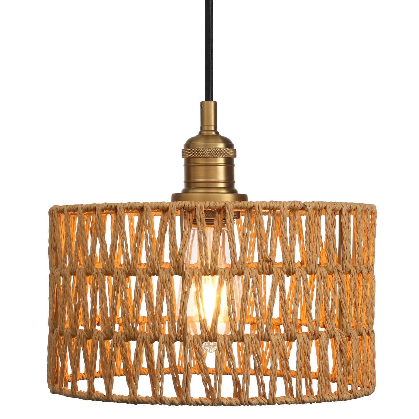 Modern Handwoven Rattan Pendant Light, Adjustable Hanging Light