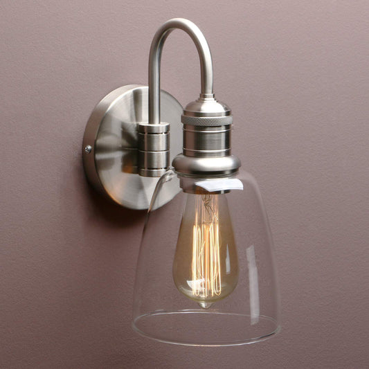 Modern Vintage Industrial Bell Sconce Wall Light Fitting with 5.6” Clear Glass Lampshade