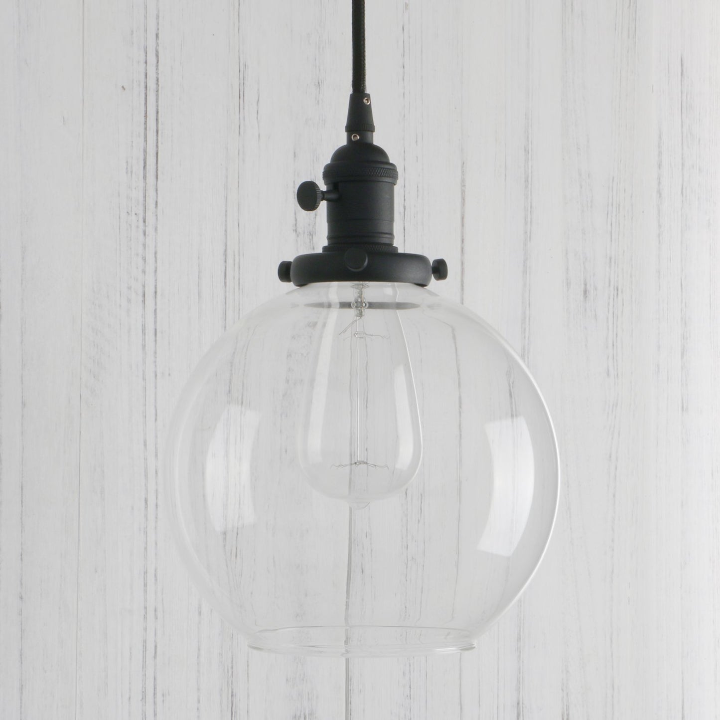 Vintage Industrial Pendant Light with 7.9" Globe Round Glass Shade Modern Lamps