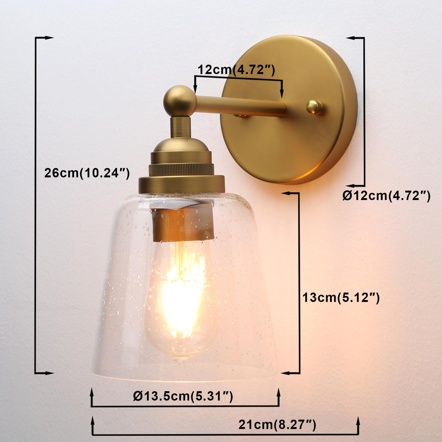 Vintage Industrial Single Sconce Hardwired with 5.31''Raindrop Bubble Funnel Glass Shade Lamps