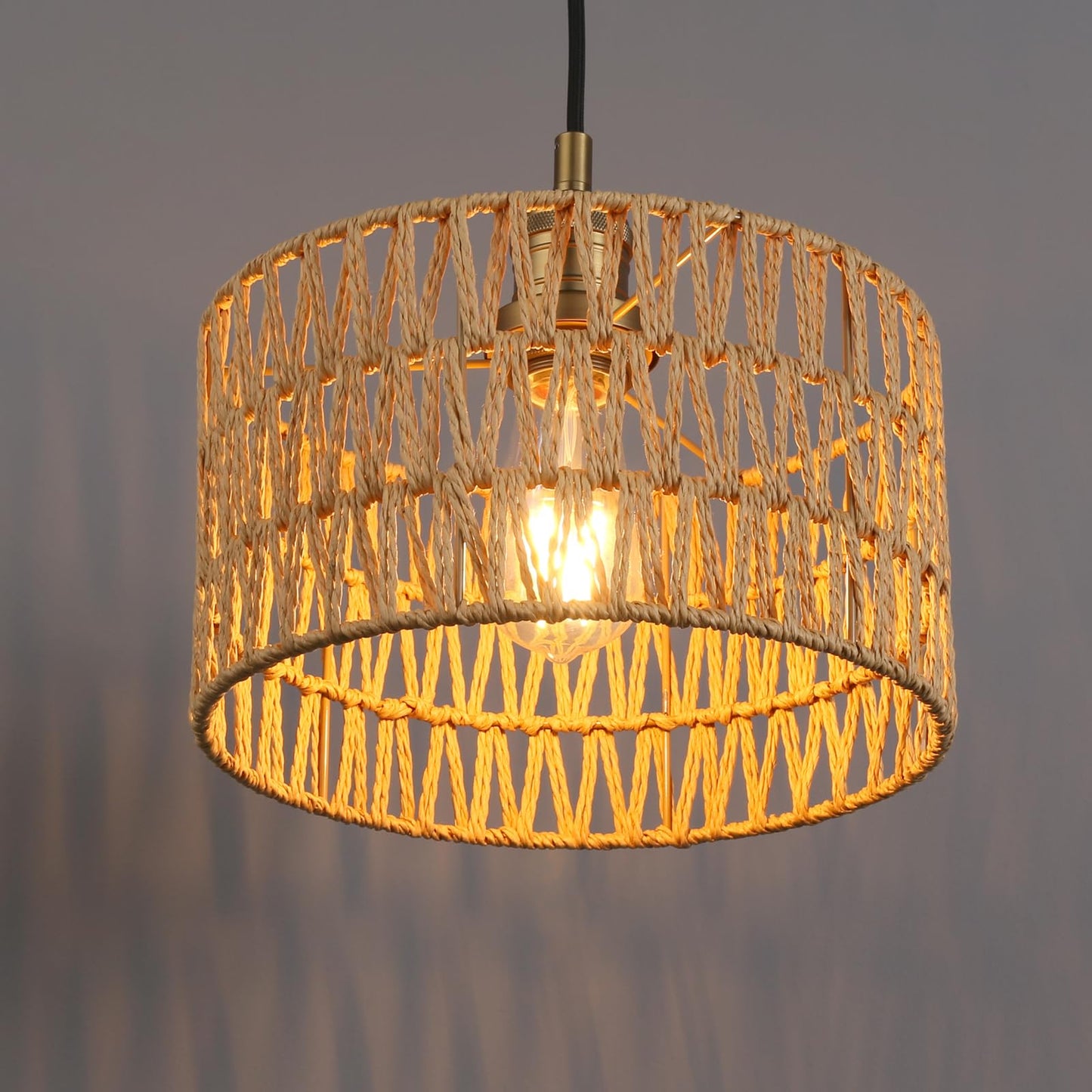 Modern Handwoven Rattan Pendant Light, Adjustable Hanging Light