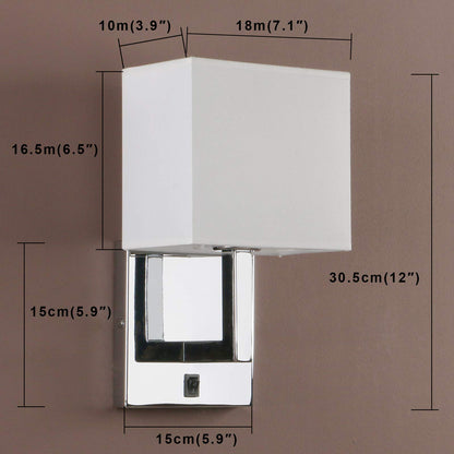 2 Sets of Vintage Modern White Textile Lampshade Wall Light Fittings, Beside LED Wall Lamp with Wall Switched (Black)