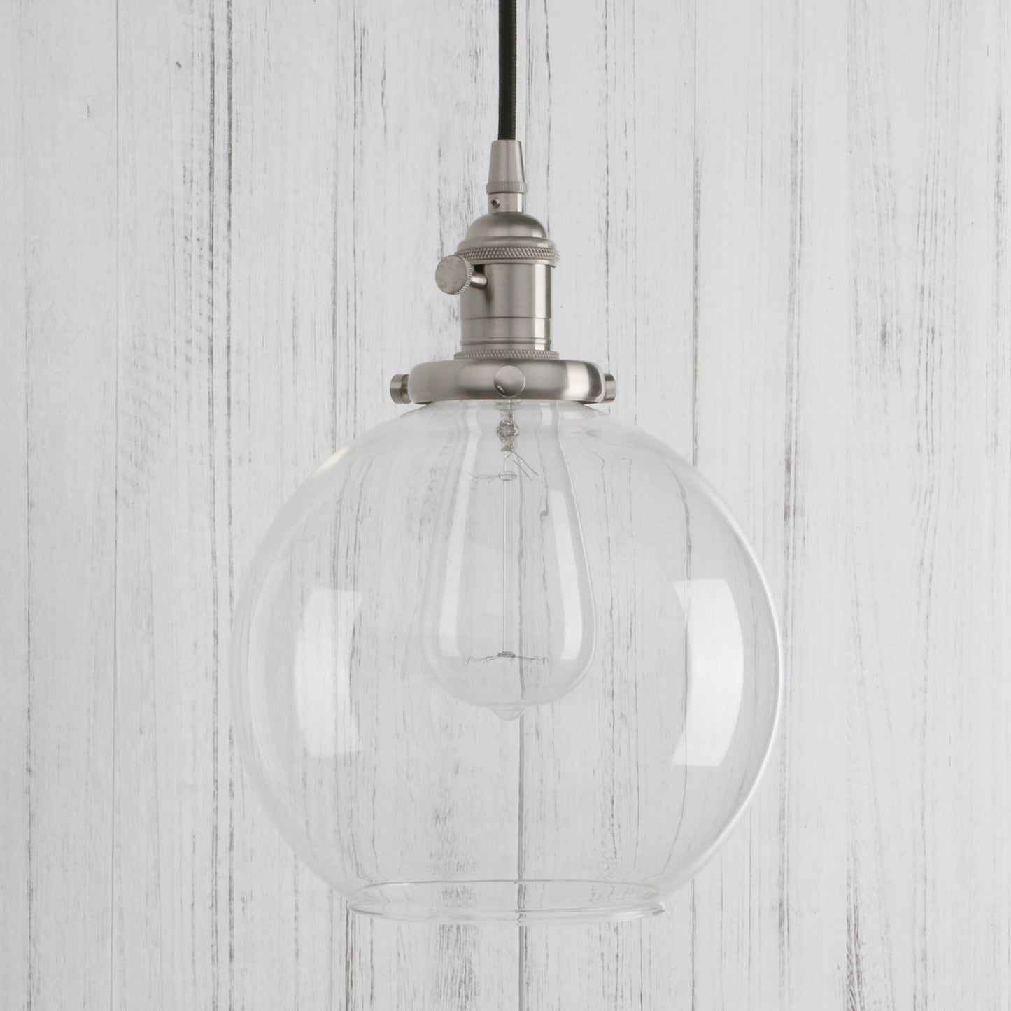 Vintage Industrial Pendant Light with 7.9" Globe Round Glass Shade Modern Lamps