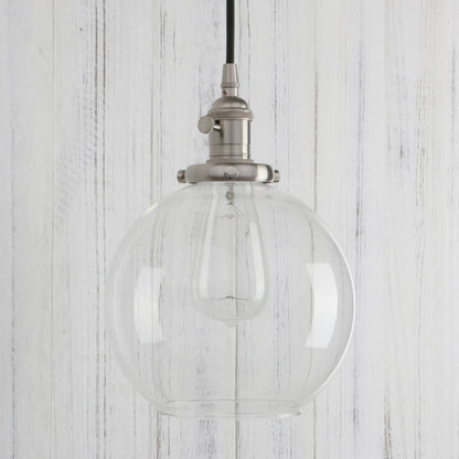 Vintage Industrial Pendant Light with 7.9" Globe Round Glass Shade Modern Lamps