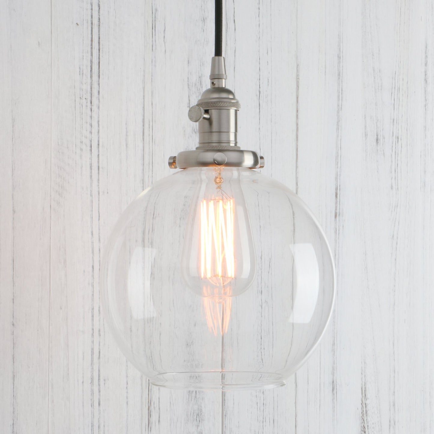 Vintage Industrial Pendant Light with 7.9" Globe Round Glass Shade Modern Lamps