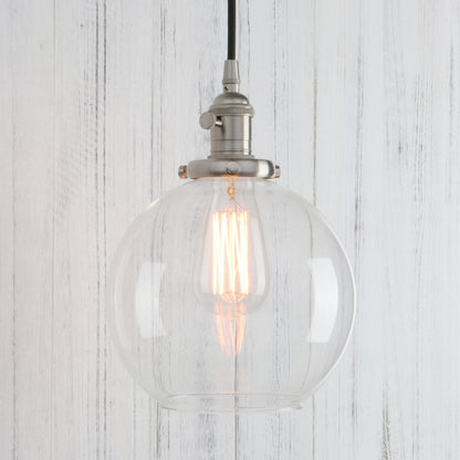 Vintage Industrial Pendant Light with 7.9" Globe Round Glass Shade Modern Lamps