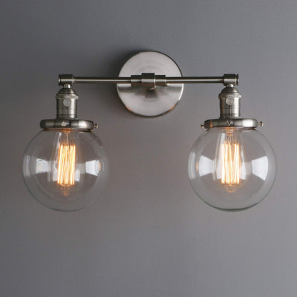 Vintage Industrial 2-Light Wall Light with 5.9 Inches Clear Glass Canopy