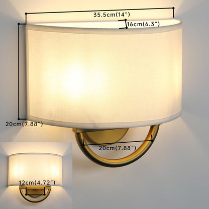 Industrial 2-Lights Wall Sconce Fixture with White Fabric Shade, Double Arm