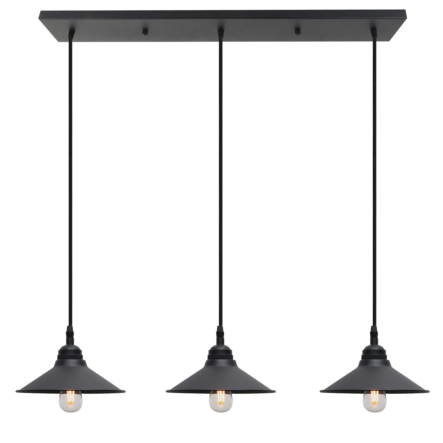 Retro 3 Lights Pendant Light Matte Black Ceiling Mount Lighting Fixture with 7.1 Inches Metal Light Shade