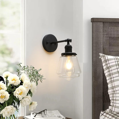 Black Sconce Light Industrial Wall Sconce with Clear Glass