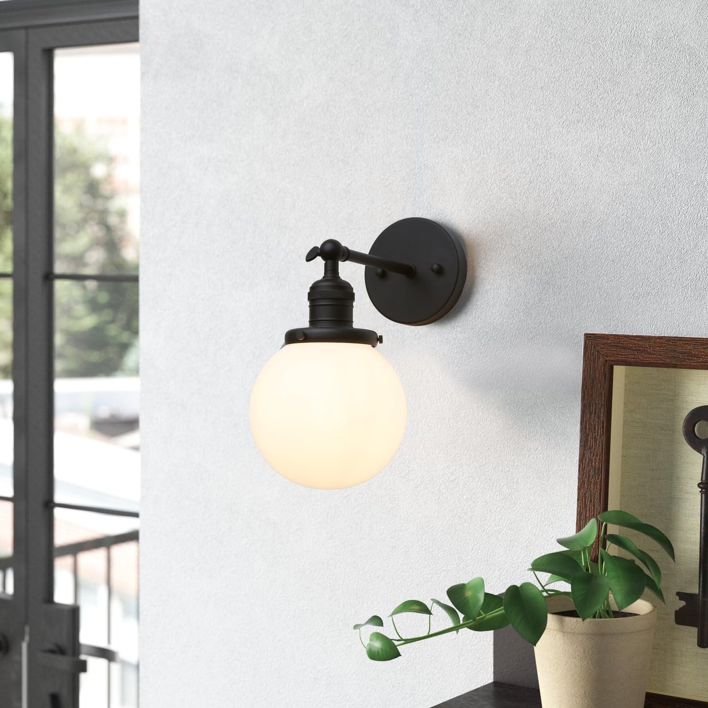 Industrial Vintage Wall Sconce Lighting with Milk White Glass Globe Shade