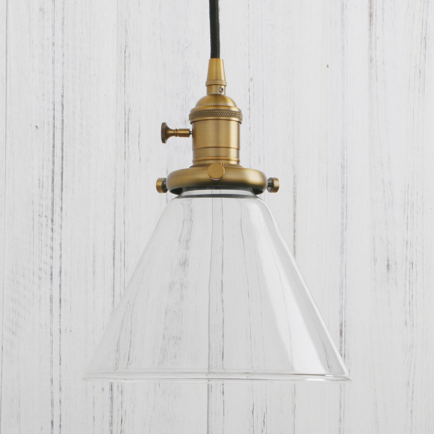 Funnel Flared Glass Clear Glass Shade 1-Light Ceiling Fixture,Anqitue Pendant Light (Black)