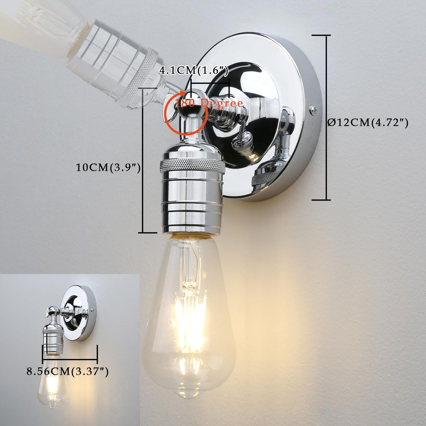 180 Degree Adjustable Single Sconce Light Simple Industrial Wall Sconce Lighting