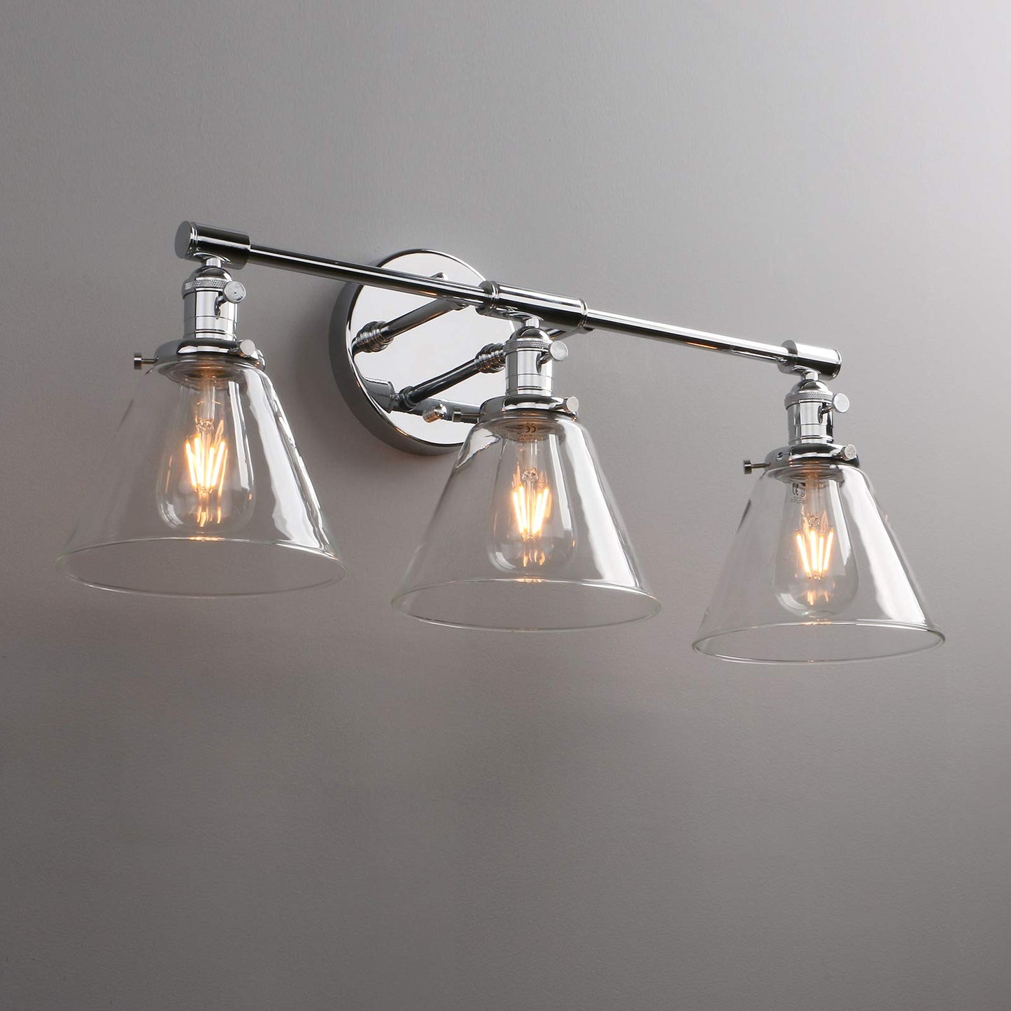 3 Light Sconce Wall Mount Bathroom Light Fixture with 7.3 Inches Cone Clear Glass Canopy