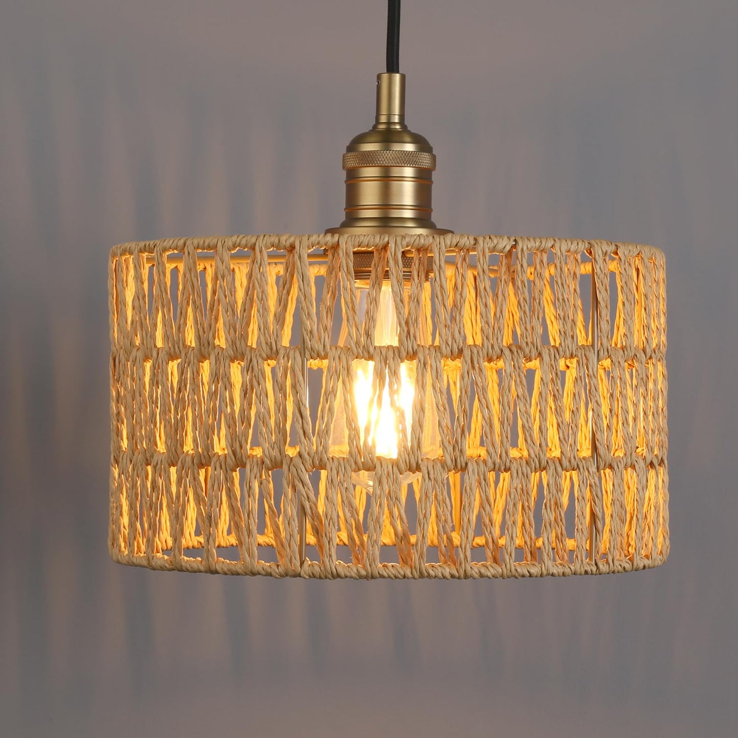 Modern Handwoven Rattan Pendant Light, Adjustable Hanging Light