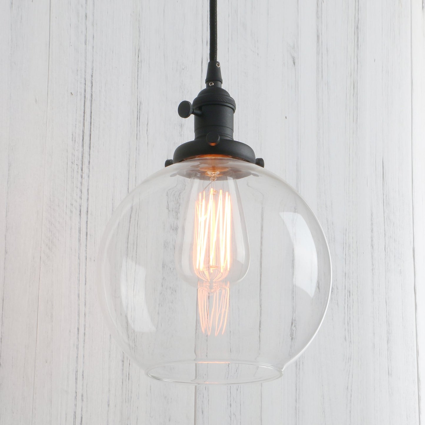 Vintage Industrial Pendant Light with 7.9" Globe Round Glass Shade Modern Lamps