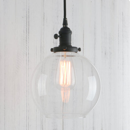 Vintage Industrial Pendant Light with 7.9" Globe Round Glass Shade Modern Lamps