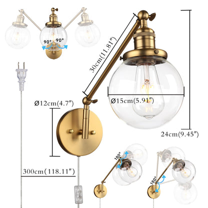 5.9" Glass Globe Shade Industrial Wall Sconce Swing Arm Wall Lamp(Antique)