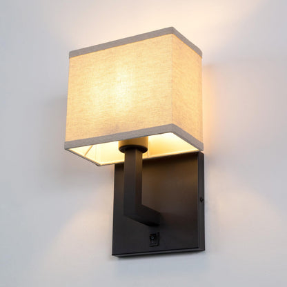 Linen Fabric Wall Sconce,Bedside Vanity Brass Modern Retro Vintage Industrial with Square Shade