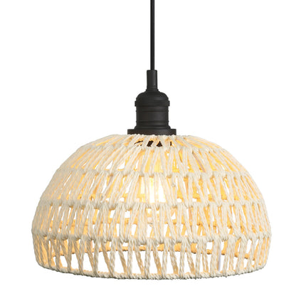 Woven Rattan Pendant Light Fixture Adjustable Textile Cord, Modern Bohemian Hanging Lamp