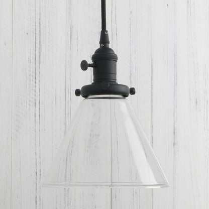 Funnel Flared Glass Clear Glass Shade 1-Light Ceiling Fixture,Anqitue Pendant Light (Black)