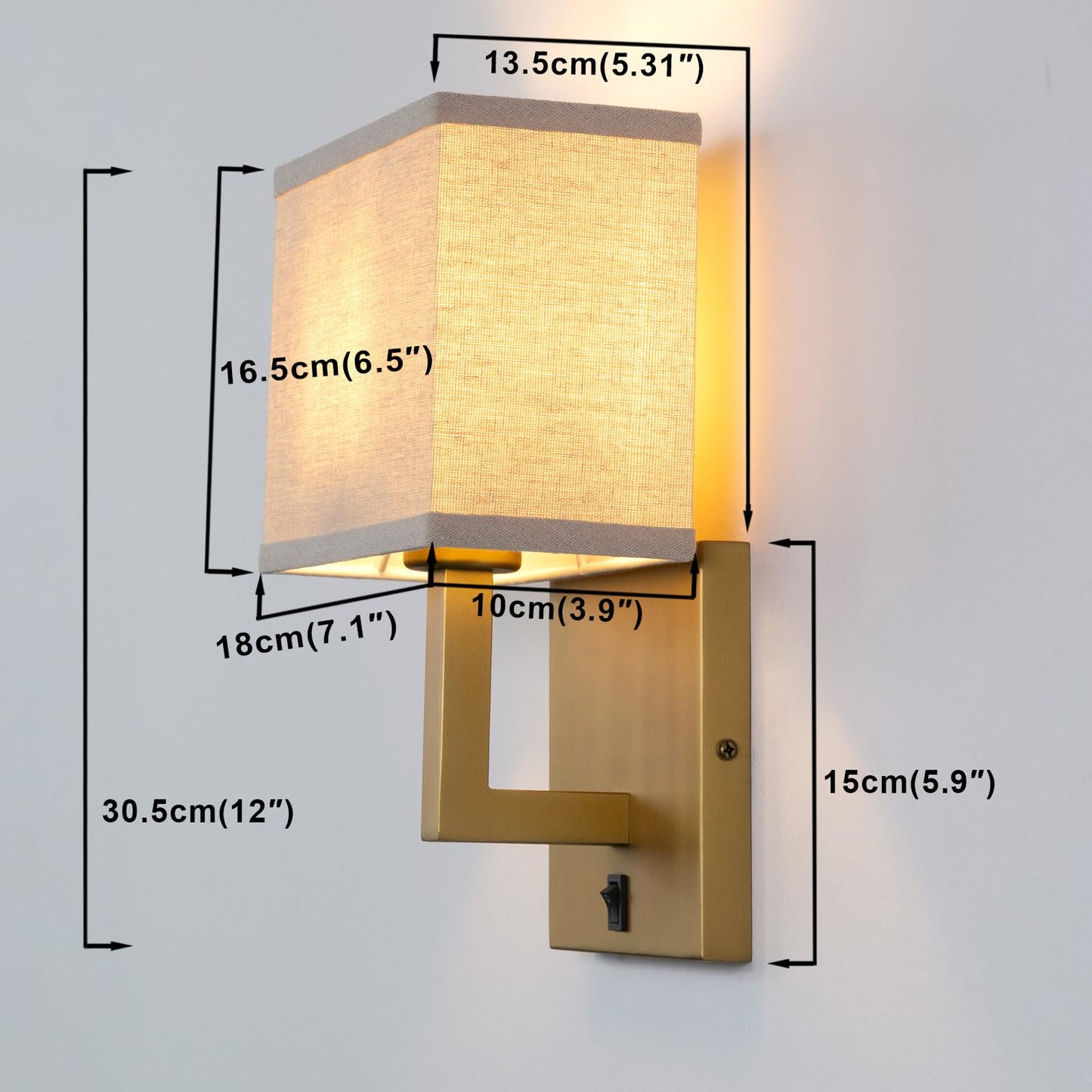 Linen Fabric Wall Sconce,Bedside Vanity Brass Modern Retro Vintage Industrial with Square Shade