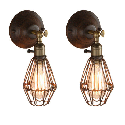 Set of 2 Industrial Vintage Bird Cage Metal Lampshade Wall Lights Loft Bar Kitchen Sconce Wall Lamp