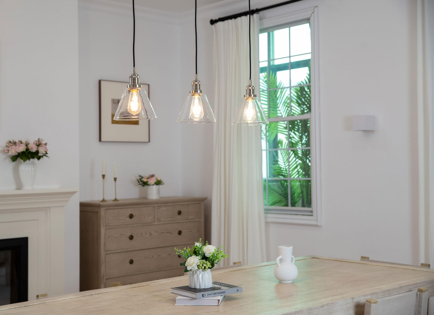 Modern Pendant Light Fixtures, Over Kitchen Island Sink Style with Clear Glass Shade