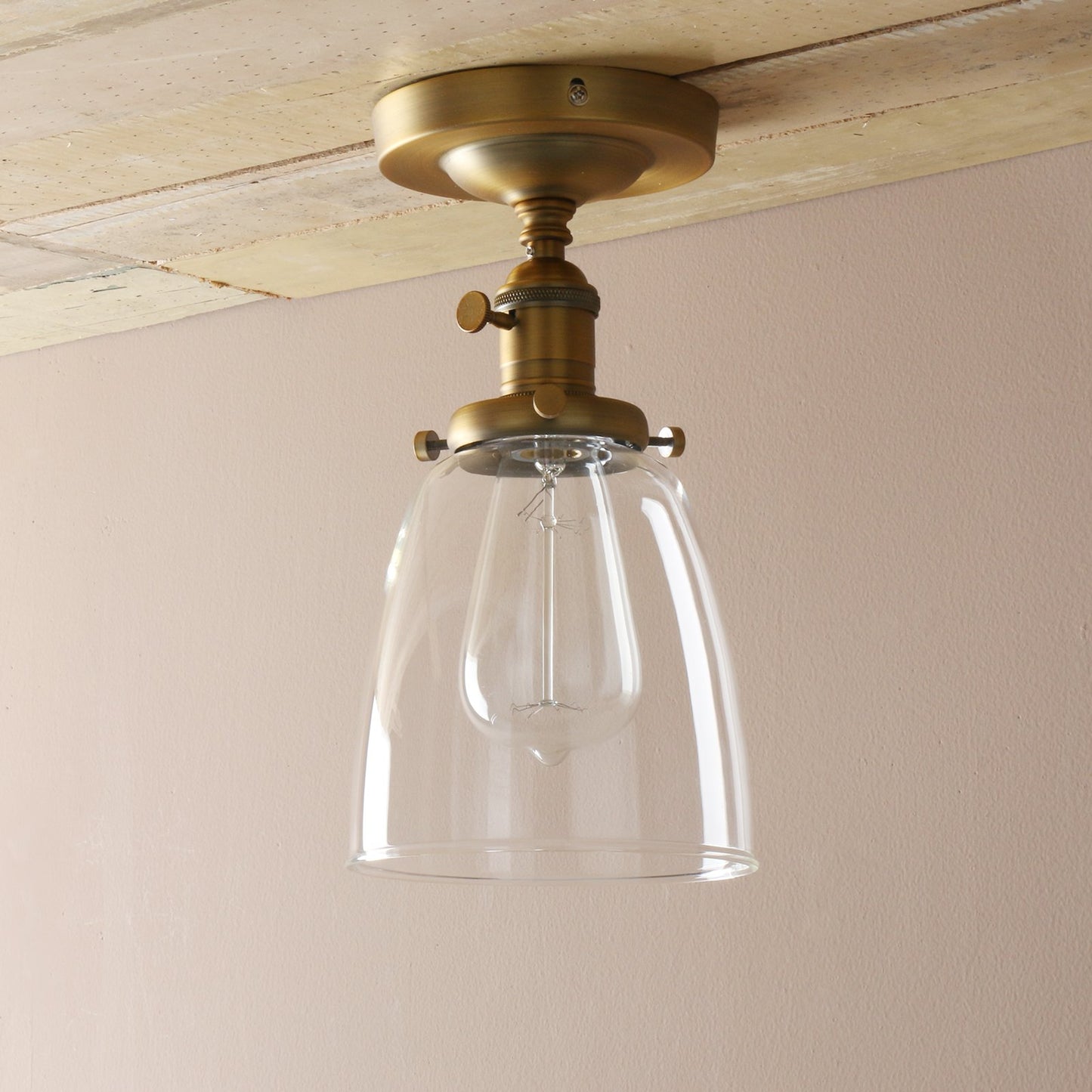 Industrial Vintage Edison Pendant Light Clear Glass Shade Flush Mount Fixture Chandelier